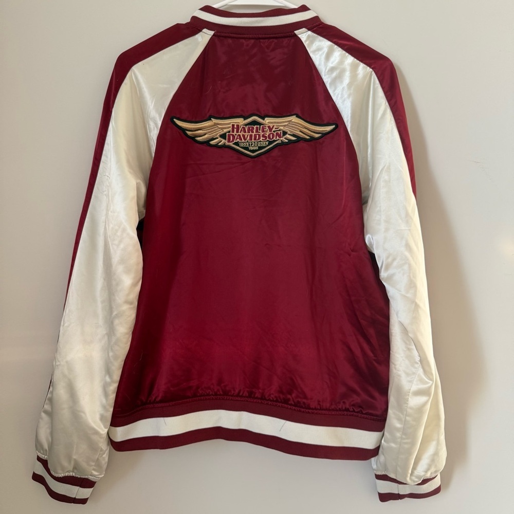 Harley Davidson Motorcycle Burgundy Red Satin Limited Edition Women’s Jacket - Picture 9 of 14